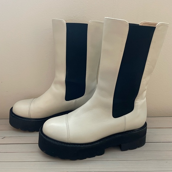 Stuart Weitzman Presley Ultralift Round Toe Platform Lug Oat White Boot 4.5 35 5 - Picture 6 of 8